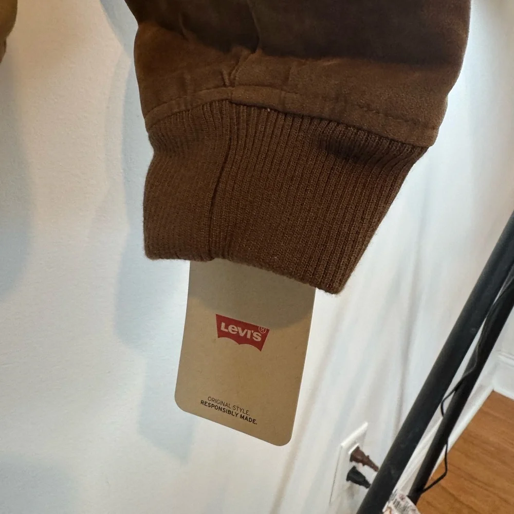 Levi’s Men's Faux Suede Aviator Bomber Jacket w/ Sherpa Lining- Cognac, NWT - Picture 6 of 8